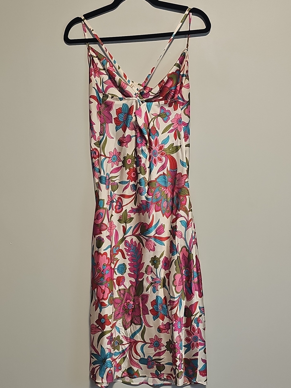 Flora Bea NYC 100% Silk Floral Slip Midi Dress in Pink & Green - Picture 3 of 8